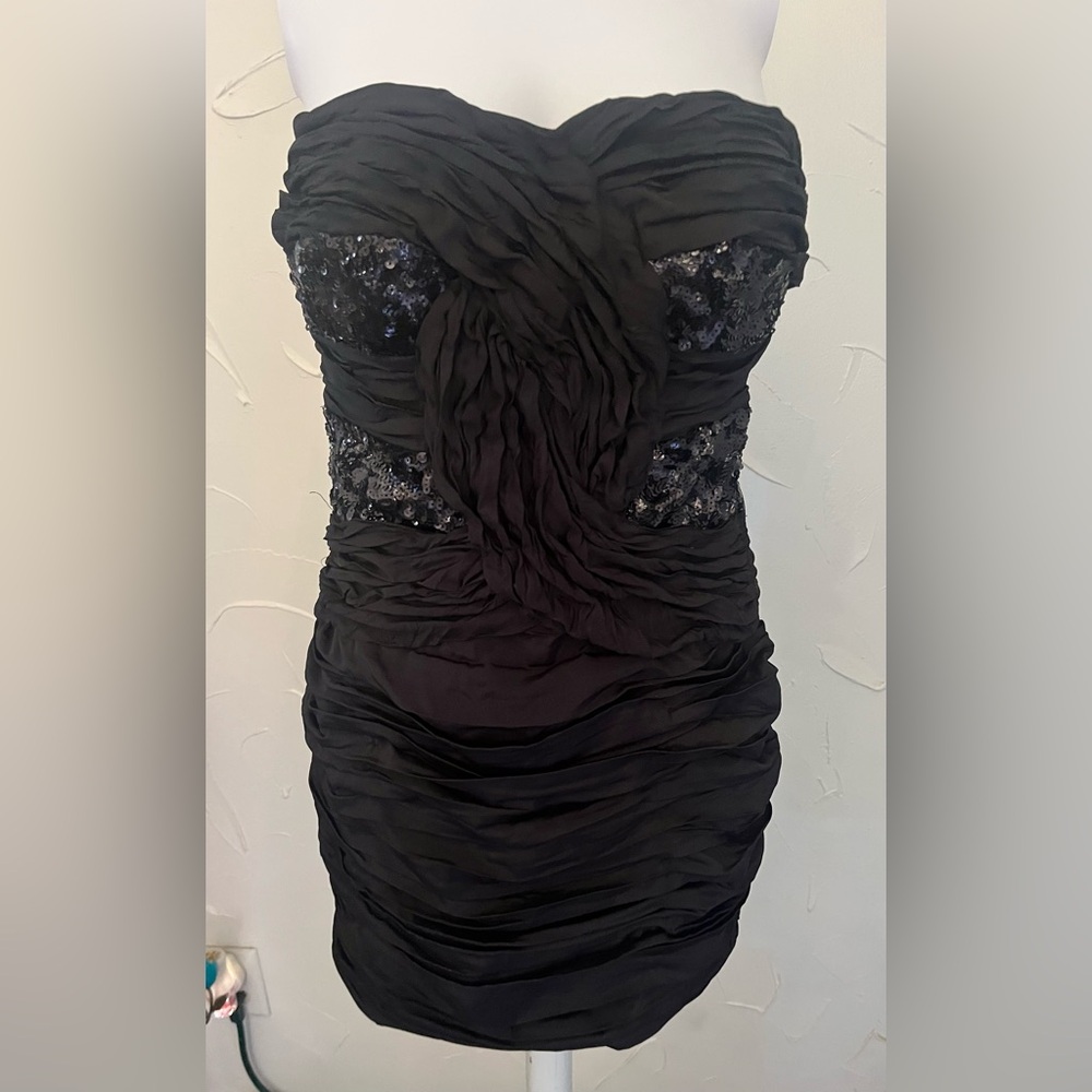 Do&Be Sequins Textured Bodycon Party Ribbed Rouched Mini Dress Strapless SZ M